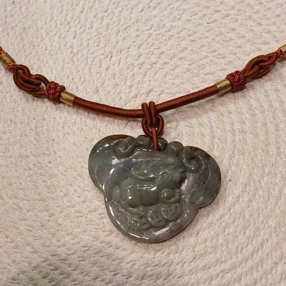 Large Carved Green Jade Lucky Rabbit Pendant Necklace - Adjustable Length - Picture 4 of 8